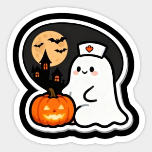 Nurse Squad – Moonlit Rounds — Ghost Nurse & Pumpkin Buddy | Birthday Gift | Anniversary Gift | Halloween gift | classic halloween | Wedding Gift | Gift Ideas. Sticker